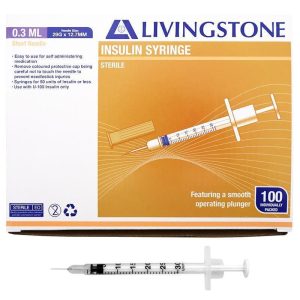 Ống tiêm Insulin Livingstone 0 -3 mL màu trắng có kim - cỡ 29 - vô trùng - 100 cái/hộp