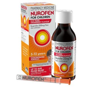 Nurofen cho trẻ em từ 5-12 tuổi Giảm đau và hạ sốt dạng lỏng cô đặc 200mg/5mL Ibuprofen vị dâu 200mL